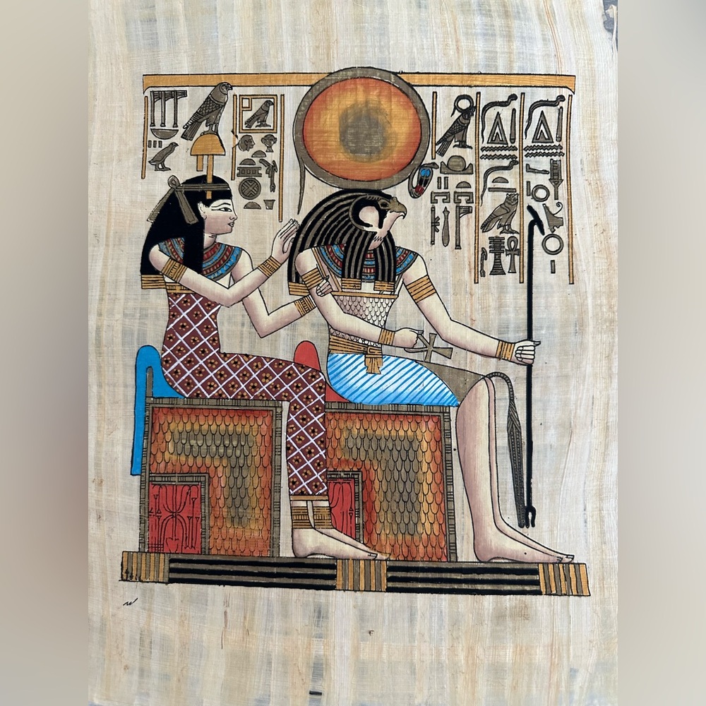 Authentic Egyptian papyrus of Goddess Nephthys and God Horus Hieroglyphics 17”